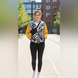 Vintage Yellow and Black silk Women's Bomber Jacket retro